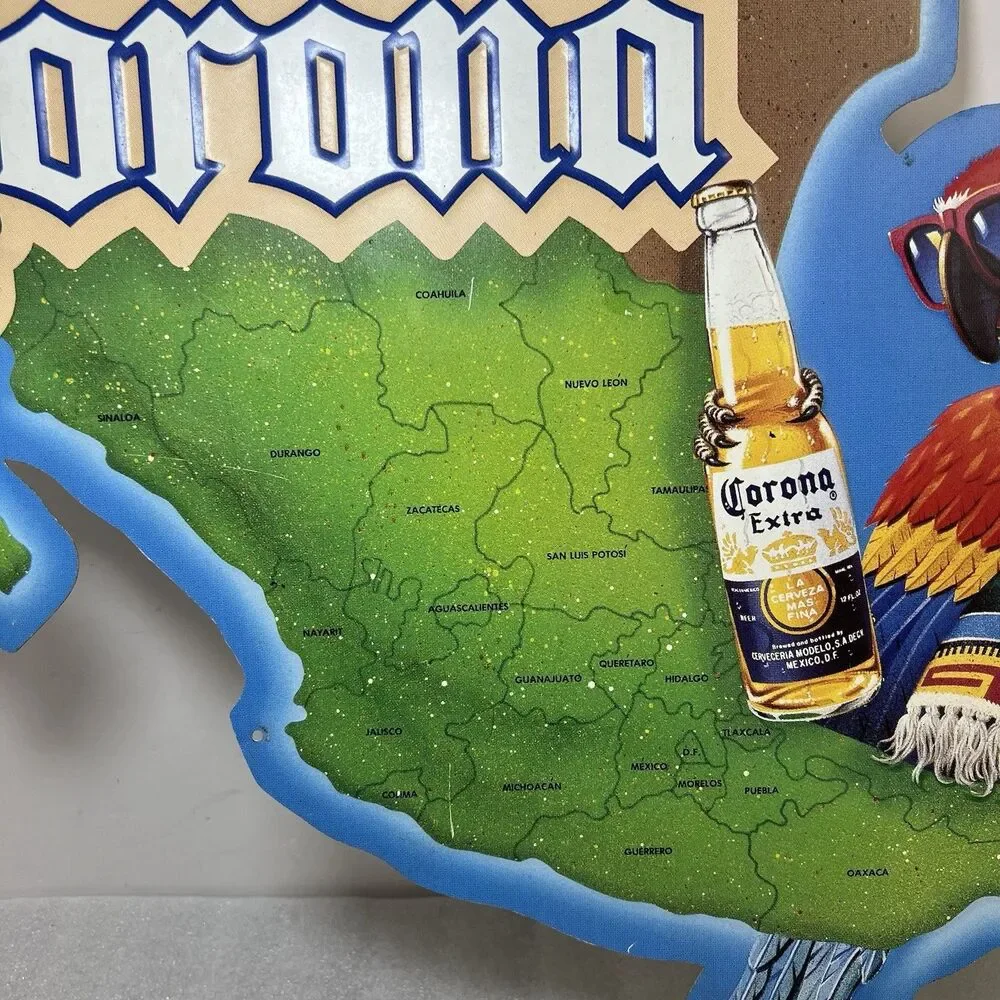 Corona Beer Parrot Mexico Map Man Cave Metal Tin Sign Vintage Bar Sign 24x19”